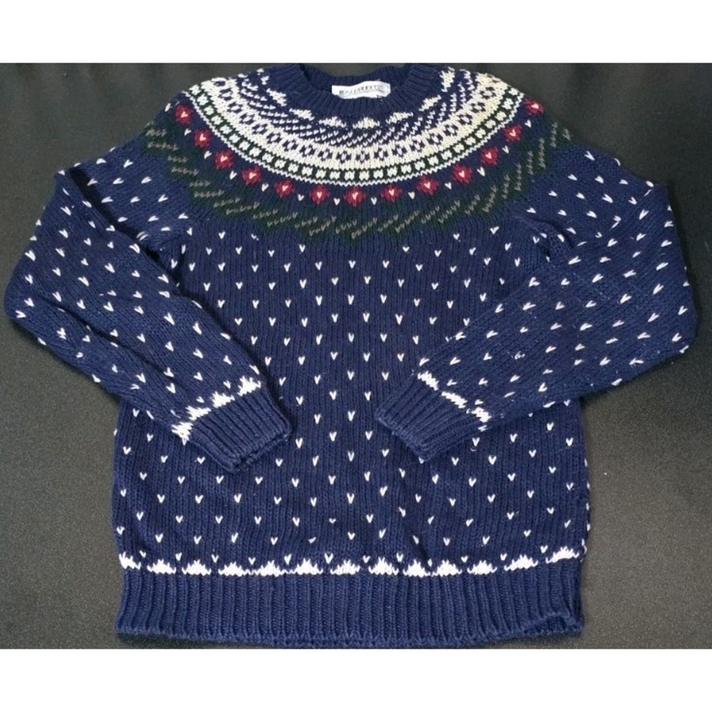 Vintage Illistrations Novelty Sweater‎ M Navy Winter Thich Snow Aztec EUC